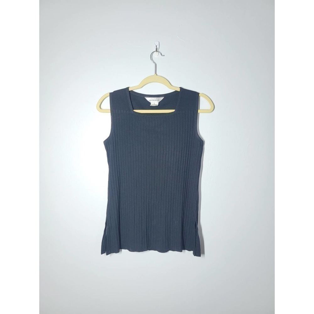 Mistook Sleeveless Ribbed Knit Round Neck Acrylic Flare Hem Top Size Small Black